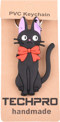 

Techpro Doublesided Rubber Black Cat with Red tie Design Key Chain(Multicolor)