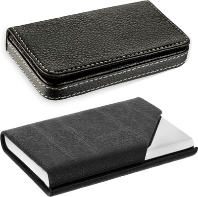 

Flipkart SmartBuy High Quality | Pack of 2 | Black Stylish Executive and Leather piece Corner Cut Metal Credit/debit/ATM/ID/Visiting SUPER SLEEK, STURDY 10 Card Holder(Set of 2, Black)