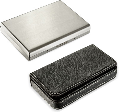 

Flipkart SmartBuy High Quality | Pack of 2 | Stylish waterproof Silver metal Executive and Black Soft leatherite Credit/debit/ATM/ID/Visiting SUPER SLEEK, STURDY 10 Card Holder(Set of 2, Silver, Black)