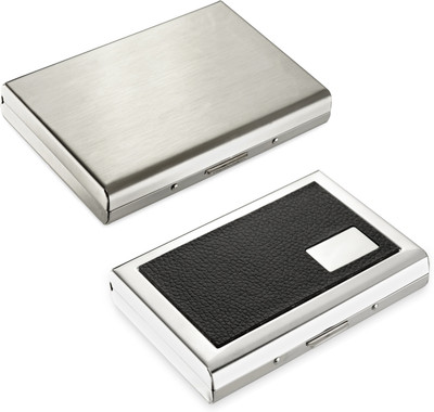 

Flipkart SmartBuy High Quality | Pack of 2 | Stylish waterproof Silver metal Executive and Black leather piece Credit/debit/ATM/ID/Visiting SUPER SLEEK, STURDY 6 Card Holder(Set of 2, Silver, Black)