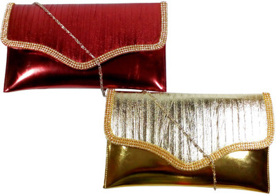 

opazo Party, Casual, Formal Maroon, Gold Clutch, Gold;maroon