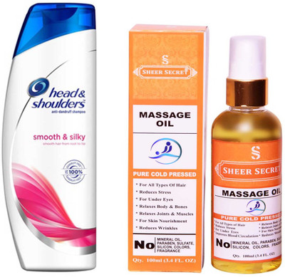 

HEAD & SHOULDERS 360 ML SMOOTH AND SILKY SHAMPOO with SHEER SECRET PURE COLD PRESSED MASSAGE OIL 100 ML(Set of 2)