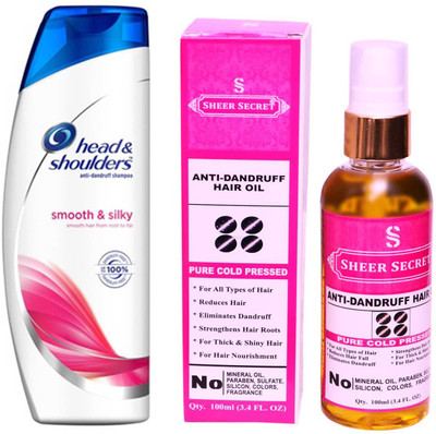 

HEAD & SHOULDERS 180 ML SMOOTH AND SILKY SHAMPOO with SHEER SECRET PURE COLD PRESSED ANTI DANDRUFF OIL 100 ML(Set of 2)