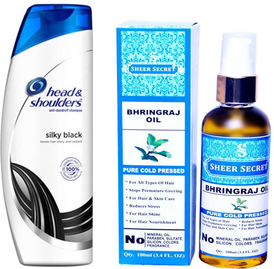 

HEAD & SHOULDERS 360 ML SILKY BLACK SHAMPOO with SHEER SECRET PURE COLD PRESSED BHRINGRAJ OIL 100 ML(Set of 2)
