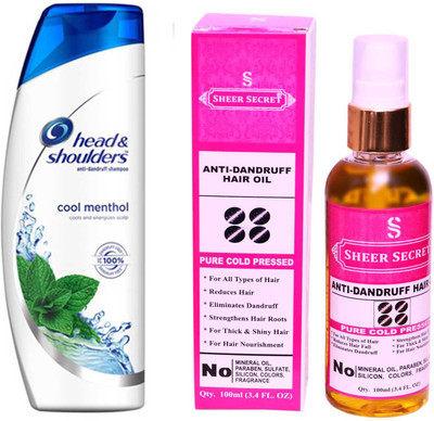 

HEAD & SHOULDERS 180 ML COOL MENTHOL SHAMPOO with SHEER SECRET PURE COLD PRESSED ANTI DANDRUFF OIL 100 ML(Set of 2)