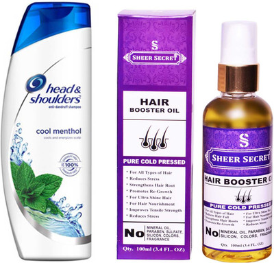 

HEAD & SHOULDERS 180 ML COOL MENTHOL SHAMPOO with SHEER SECRET PURE COLD PRESSED HAIR BOOSTER OIL 100 ML(Set of 2)