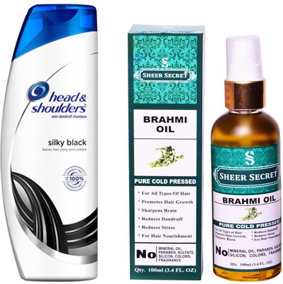 

HEAD & SHOULDERS 360 ML SILKY BLACK SHAMPOO with SHEER SECRET PURE COLD PRESSED BRAHMI OIL 100 ML(Set of 2)