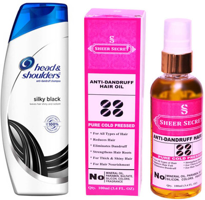 

HEAD & SHOULDERS 180 ML SILKY BLACK SHAMPOO with SHEER SECRET PURE COLD PRESSED ANTI DANDRUFF OIL 100 ML(Set of 2)