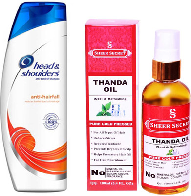 

HEAD & SHOULDERS 360 ML ANTI HAIRFALL SHAMPOO with SHEER SECRET PURE COLD PRESSED THANDA OIL 100 ML(Set of 2)
