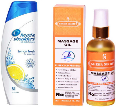 

HEAD & SHOULDERS 180 ML LEMON FRESH SHAMPOO with SHEER SECRET PURE COLD PRESSED MASSAGE OIL 100 ML(Set of 2)