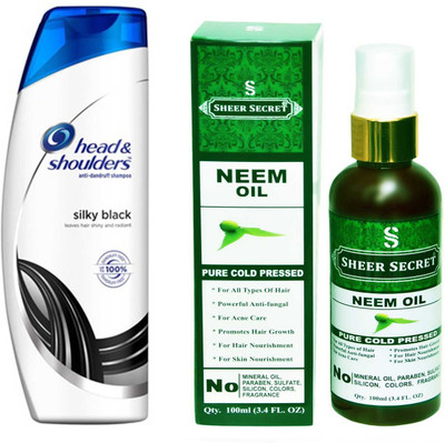 

HEAD & SHOULDERS 180 ML SILKY BLACK SHAMPOO with SHEER SECRET PURE COLD PRESSED NEEM OIL 100 ML(Set of 2)