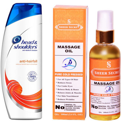 

HEAD & SHOULDERS 180 ML ANTI HAIRFALL SHAMPOO with SHEER SECRET PURE COLD PRESSED MASSAGE OIL 100 ML(Set of 2)