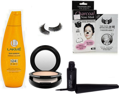 

studio fix combo Compact,Mac Liquid Last Eyeliner,Lakme Sunexpert&Charcoal Nose Mask&Eyelashes(Set of 5)
