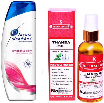 

HEAD & SHOULDERS 360 ML SMOOTH AND SILKY SHAMPOO with SHEER SECRET PURE COLD PRESSED THANDA OIL 100 ML(Set of 2)