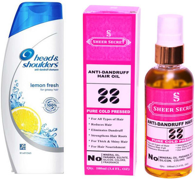 

HEAD & SHOULDERS 180 ML LEMON FRESH SHAMPOO with SHEER SECRET PURE COLD PRESSED ANTI DANDRUFF OIL 100 ML(Set of 2)