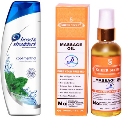 

HEAD & SHOULDERS 180 ML COOL MENTHOL SHAMPOO with SHEER SECRET PURE COLD PRESSED MASSAGE OIL 100 ML(Set of 2)