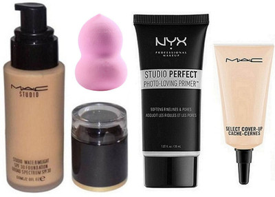 

9 to 5 Sponge Puff & Nyx Studio Perfect Photo Loving Primer & Mac Select Cover Up Concealer & Mac Studio Water Weight Foundation(Set of 4)