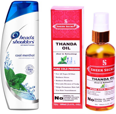 

HEAD & SHOULDERS 180 ML COOL MENTHOL SHAMPOO with SHEER SECRET PURE COLD PRESSED THANDA OIL 100 ML(Set of 2)
