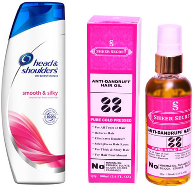 

HEAD & SHOULDERS 360 ML SMOOTH AND SILKY SHAMPOO with SHEER SECRET PURE COLD PRESSED ANTI DANDRUFF OIL 100 ML(Set of 2)