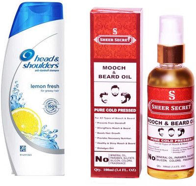 

HEAD & SHOULDERS 180 ML LEMON FRESH SHAMPOO with SHEER SECRET PURE COLD PRESSED MOOCH AND BEARD OIL 100 ML(Set of 2)