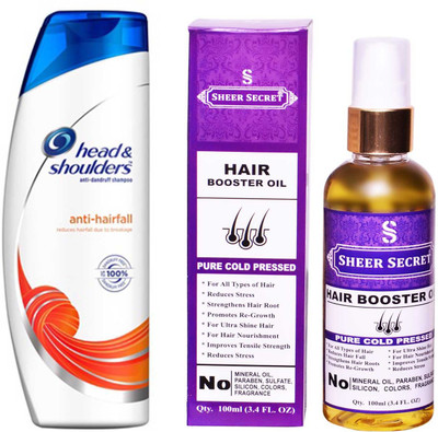 

HEAD & SHOULDERS 180 ML ANTI HAIRFALL SHAMPOO with SHEER SECRET PURE COLD PRESSED HAIR BOOSTER OIL 100 ML(Set of 2)