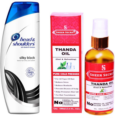 

HEAD & SHOULDERS 360 ML SILKY BLACK SHAMPOO with SHEER SECRET PURE COLD PRESSED THANDA OIL 100 ML(Set of 2)
