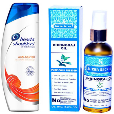 

HEAD & SHOULDERS 180 ML ANTI HAIRFALL SHAMPOO with SHEER SECRET PURE COLD PRESSED BHRINGRAJ OIL 100 ML(Set of 2)