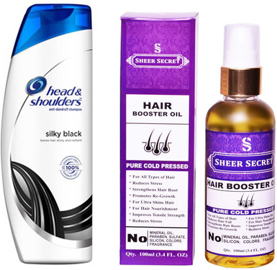 

HEAD & SHOULDERS 180 ML SILKY BLACK SHAMPOO with SHEER SECRET PURE COLD PRESSED HAIR BOOSTER OIL 100 ML(Set of 2)