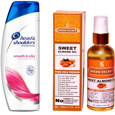 

HEAD & SHOULDERS 360 ML SMOOTH AND SILKY SHAMPOO with SHEER SECRET PURE COLD PRESSED SWEET ALMOND OIL 100 ML(Set of 2)