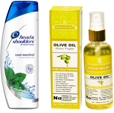 

HEAD & SHOULDERS 180 ML COOL MENTHOL SHAMPOO with SHEER SECRET PURE COLD PRESSED OLIVE OIL 100 ML(Set of 2)