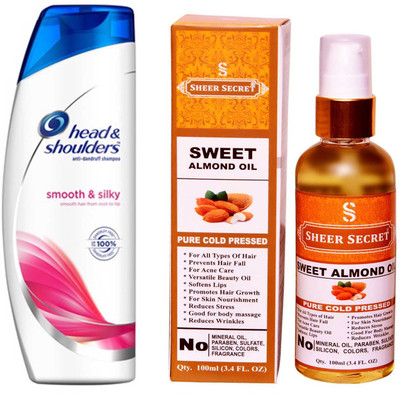 

HEAD & SHOULDERS 180 ML SMOOTH AND SILKY SHAMPOO with SHEER SECRET PURE COLD PRESSED SWEET ALMOND OIL 100 ML(Set of 2)