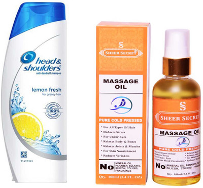 

HEAD & SHOULDERS 360 ML LEMON FRESH SHAMPOO with SHEER SECRET PURE COLD PRESSED MASSAGE OIL 100 ML(Set of 2)