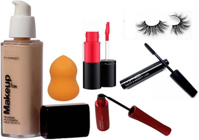 

9 to 5 Eyelashes&Sponge Puff,Mac Pro Longwear SPF 10 foundation Fond De Teint ,Liquid Last Liner & Haute Naughty Mascara With Versicolour Stain Encre A Lip Gloss Liquid Levres Long Lasting / Longue Duree Of Mac(Set of 6)