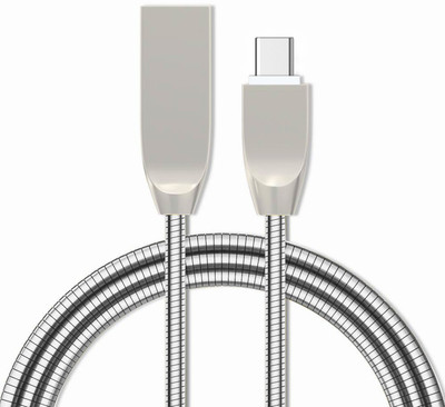 

TecMac Metallic Stainless Steel, Spring Wire 2.4A, 1M Fast charging & Data Sync USB C Type Cable(Silver)