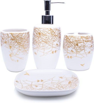 

mcqualmi 4-Piece Ceramic Bath Accessory Set - Includes Lotion Dispenser ,Toothbrush Holder,Tumbler and Soap Dish Ceramic Bathroom Set(Pack of 4)