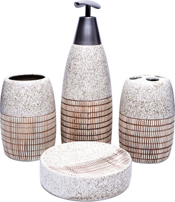 

mcqualmi 4-Piece Ceramic Bath Accessory Set - Includes Lotion Dispenser ,Toothbrush Holder,Tumbler and Soap Dish Ceramic Bathroom Set(Pack of 4)