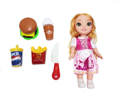 

TALKING GANESHA Beautiful 25 cms (ht) Princess Doll with Fast Food Items like Burger, Ice Cream, French Fries, Drink, Knife - Pink(Multicolor)