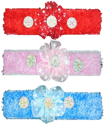 

FAVINO Crochet Cutwork Flower Baby Headband ( Red, Pink, Blue ) 3 Pcs Set Head Band(Multicolor)