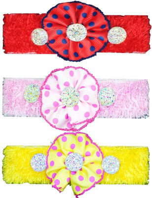 

FAVINO Crochet Cutwork Flower Baby Headband ( Red, Pink, Yellow ) 3 Pcs Set Head Band(Multicolor)