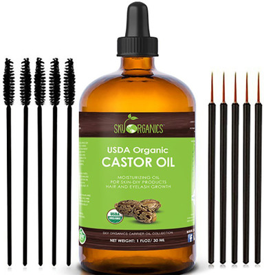 

Sky Organics Hexane-Free Castor Oil - Dry Skin, Hair Growth, Eyelashes growth and eyebrows growth- Caster Oil Lash Enhancer with Mascara Brushes (30ml) Hair Oil(30 ml)