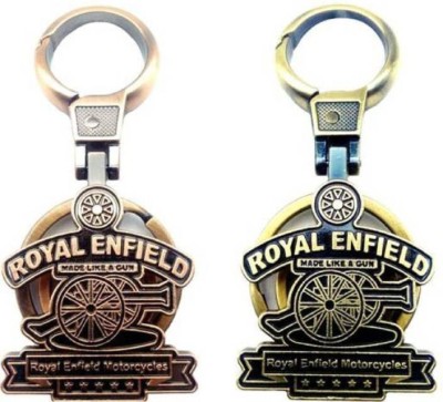 

CONFIDENT 02 Combo of Royal Enfield Metal Hook Keychain For Cars And Bikes|Golden & Copper Color Key Chain