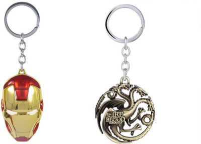 

CONFIDENT Combo of Iron Man Face Mask Avengers & Game Of Thrones Hear Me Roar Golden Metallic Keyrings Key Chain