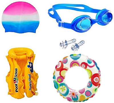 

IndusBay Swimming Costume Kit Combo for kids, Swimming Vest jacket, Swimming Ring , Cap, Googles and EarPlugs (Swim Combo) Swimming Kit