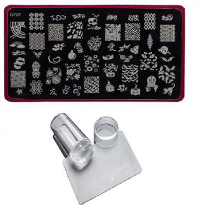 

Royalkart Nail Art Stamping Kit Jumbo Image Plate With Soft Nail Silicon Stamper & Scraper (CF07)(multi color)
