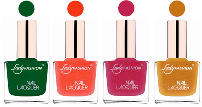

Lady Fashion Ultra High Shine Long Stay Nail Polish Dark Green,Silky Orange,Abricoat Rose,Golden(Pack of 4)