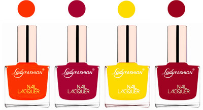 

Lady Fashion Ultra High Shine Long Stay Nail Polish Juicy Orange,Pink,Yellow,Dark Red(Pack of 4)