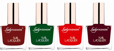 

Lady Fashion Ultra High Shine Long Stay Nail Polish Coffee,Dark Green,Bright Red,Maroon(Pack of 4)