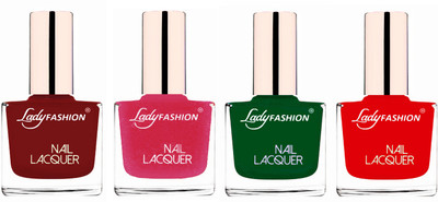 

Lady Fashion Ultra High Shine Long Stay Nail Polish Coffee,Mettalic PinkDark Green Bright Red(Pack of 4)