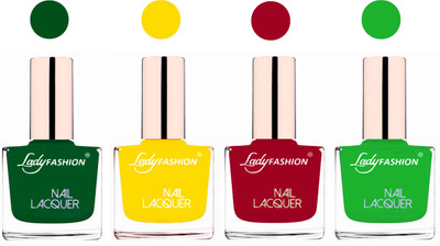 

Lady Fashion Ultra High Shine Long Stay Nail Polish Dark Green,Yellow,Dark Red,Light Green(Pack of 4)