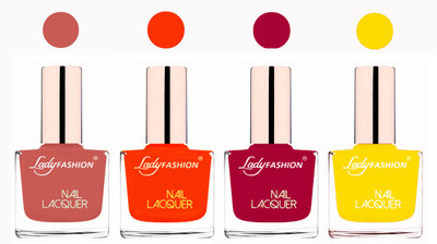 

Lady Fashion Ultra High Shine Long Stay Nail Polish Nude,Juicy Orange,Pink,Yellow(Pack of 4)